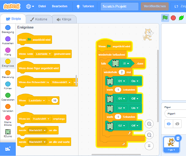 ftDuino mit Scratch programmieren(eigener Screenshot)