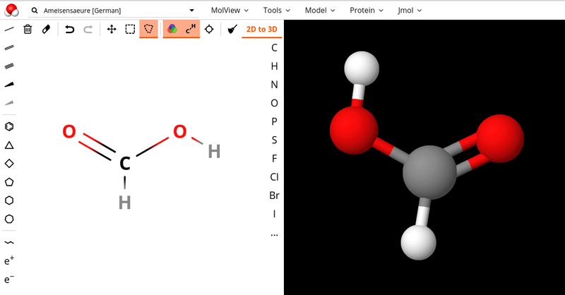 Datei:Screenshot molview.org von Ameisensäure mit Kugel-Stock-Modell.png