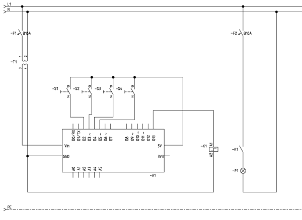 Schaltplan der Wohnzimmerschaltung mit Arduino