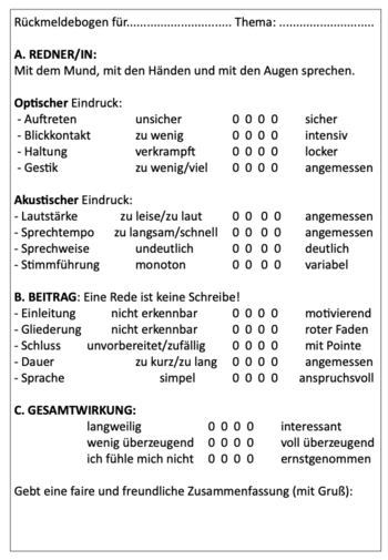 Rückmeldeformular für Präsentationen