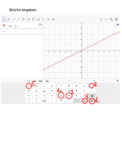 GeoGebra Graphen zeichnen Brüche f(x) = einhalb x.png