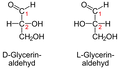 Fischerprojektion von D- und L-Glycerinaldehyd